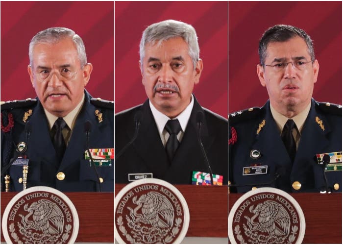 El General de Brigada Xicoténcatl de Azolohua Núñez Márquez; el contralmirante Gabriela García Chávez; y el General de Brigada en proceso de retiro, Luis Rodríguez Bucio, comandante de la Guardia Nacional.