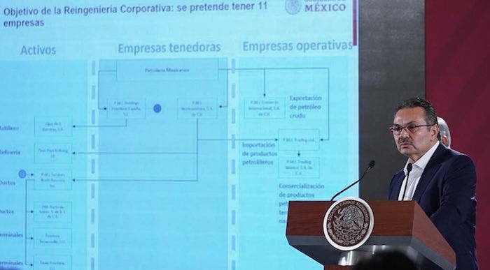 Octavio Romero Oropeza, director general de Petróleos Mexicanos (Pemex), durante la conferencia matutina del Presidente.