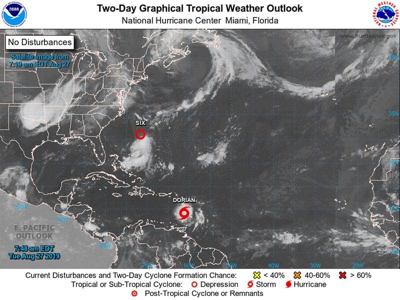 La tormenta tropical "Dorian" se ubica frente a las Antillas Menores.