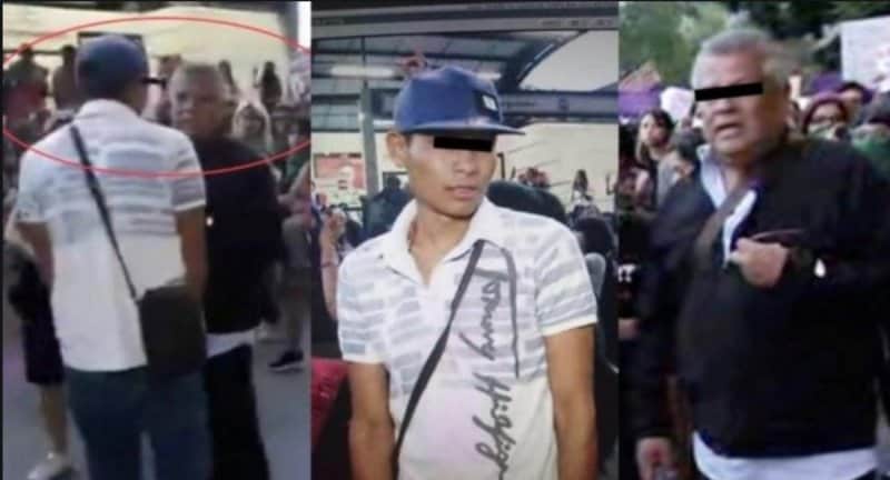 Luis "N", alias "El Chupas" Estrada, recibiendo instrucciones de su "asesor" (quien ya también está ubicado) el día de la marcha contra la violencia de género.