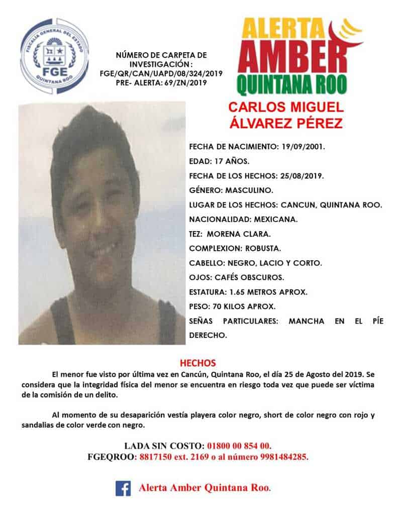 Alerta Amber: Carlos Miguel Álvarez Pérez