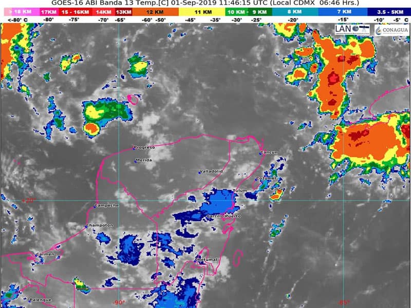 Clima: Pronóstico del tiempo para Quintana Roo; canal de baja presión generará temperaturas calurosas, nubosidad, lluvias aisladas y chubascos ocasionales.
