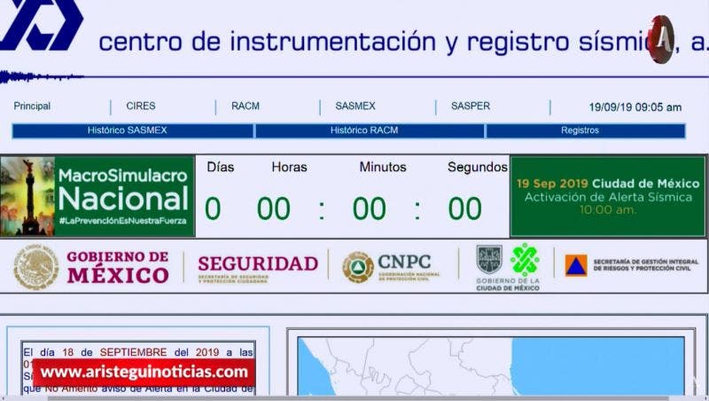 Imagen de la activación de la Alerta Sísmica para el Macro Simulacro.