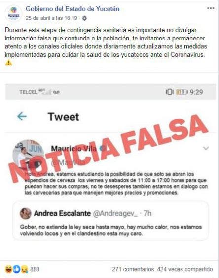 Dan a conocer noticias falsas sobre la ley seca en Yucatán.