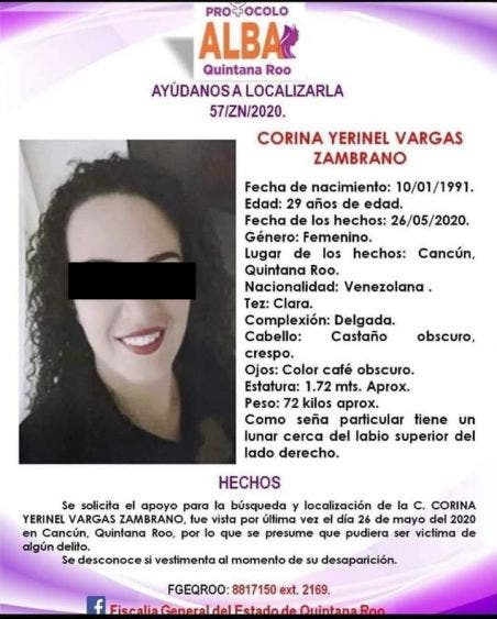 Investiga la FGE feminicidio de venezolana en Cancún; la mujer había sido reportada como desaparecida desde el martes.