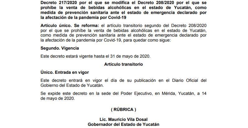 Actualización de decreto 'ley seca' en Yucatán