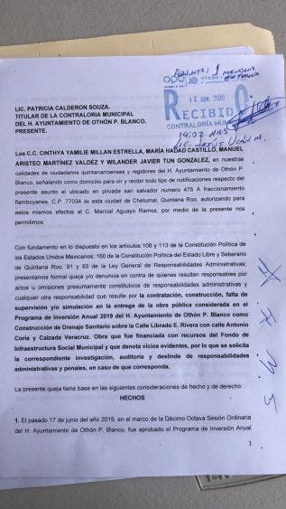 Denuncian ante la Contraloría de OPB a funcionarios municipales; detectan concejales actos de corrupción en la ejecución de obras.
