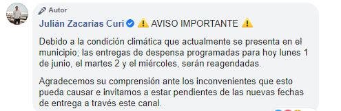 Nuevas fechas para entrega de despensas en Yucatán