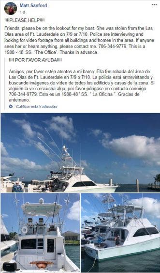 Recuperan en Quintana Roo yate robado en La Florida; la embarcación fue detectada en Xcalak durante una inspección de la Capitanía.