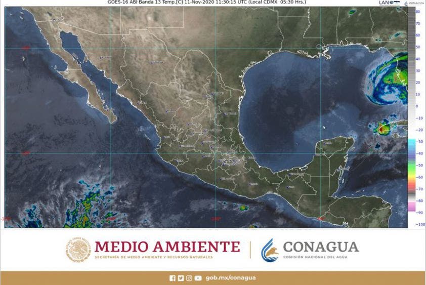 Pronóstico del clima para hoy miércoles 11 de noviembre; se prevén lluvias puntuales fuertes en la Península de Yucatán.