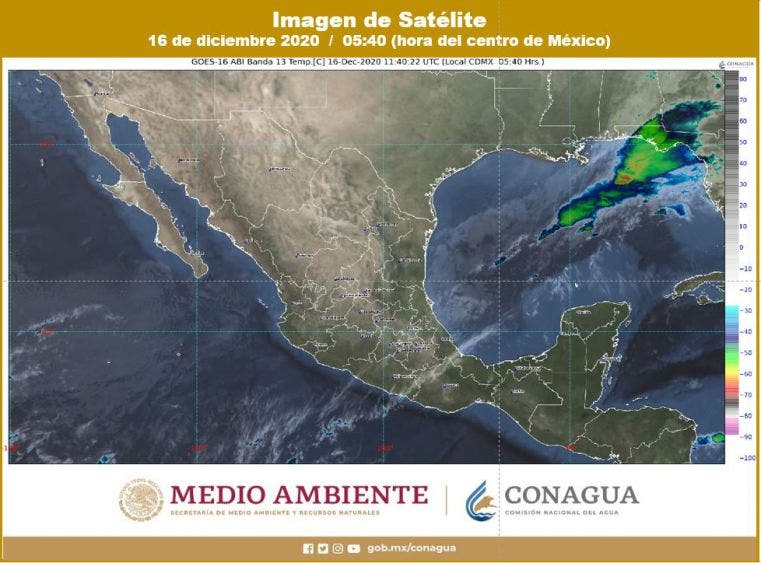 Pronóstico del clima para hoy miércoles 16 de diciembre; se prevé para la Península de Yucatán cielo medio nublado con chubascos.