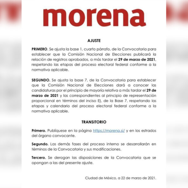 Reajusta Morena calendario para candidaturas