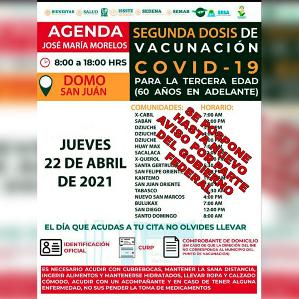 Error logístico deja sin vacunas a 400 abuelos en José María Morelos