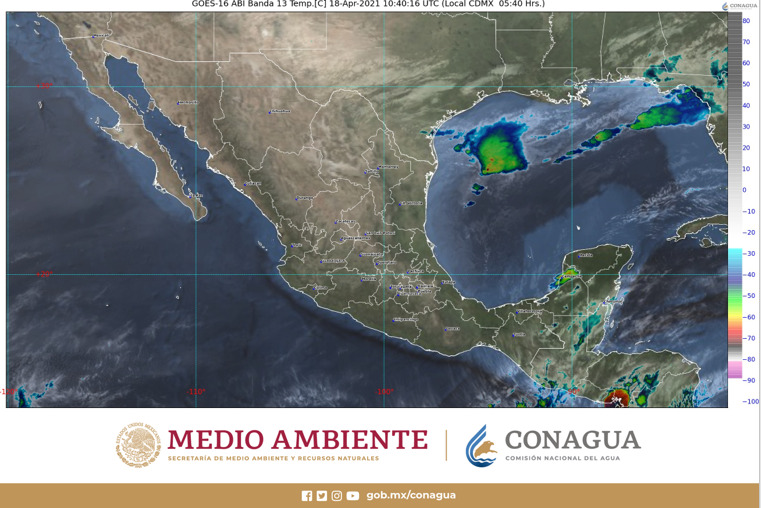 Quintana Roo: Pronóstico del clima para hoy domingo 18 de abril; lluvias puntuales muy fuertes sobre la Península de Yucatán.