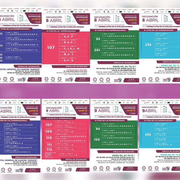 Conoce las sedes para vacunarte contra el covid-19 los días 8 y 9 de abril