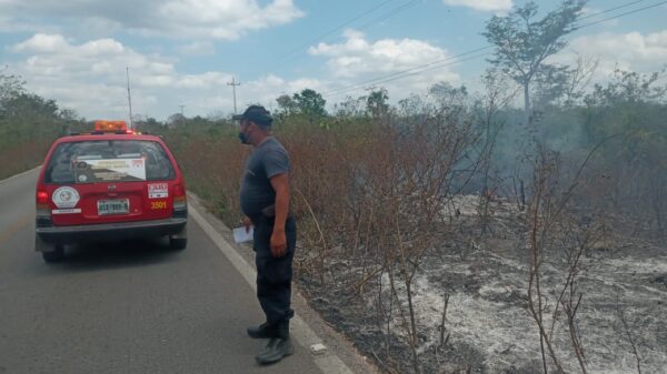 Conato de incendio en la carretera federal Cancún-Mérida.