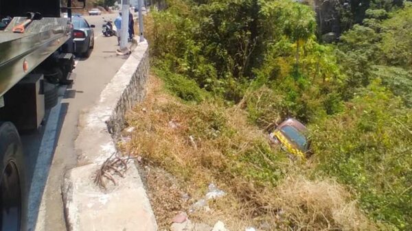 Vehículo cae a barranco en plena avenida