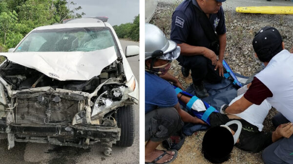 Aparatoso accidente en la carretera de Kantunilkín a San Ángel.