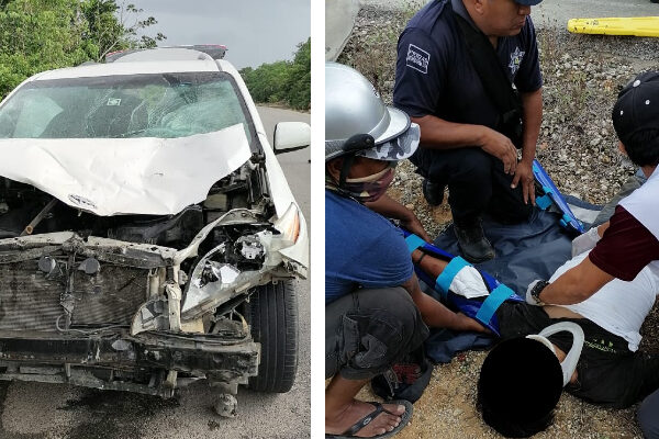 Aparatoso accidente en la carretera de Kantunilkín a San Ángel.