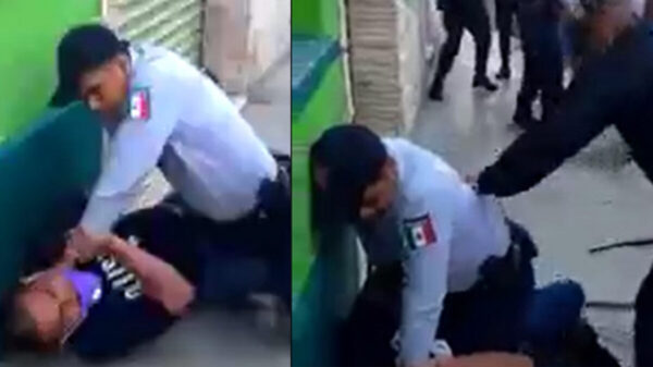 Policía golpea brutalmente con su tolete a detenido