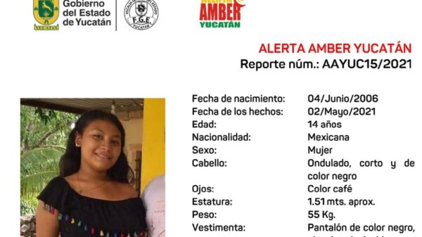 Activan Alerta Amber para localizar a menor de 14 años desaparecida en Mérida