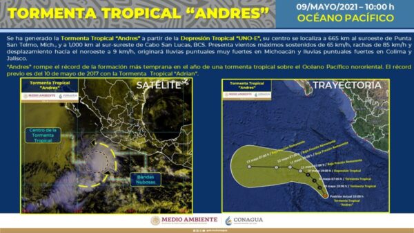Nace ‘Andrés’, primera tormenta tropical en el Pacífico.