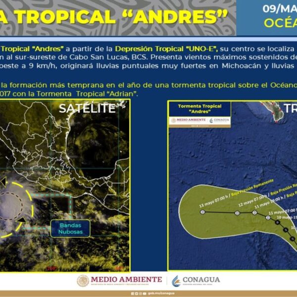 Nace ‘Andrés’, primera tormenta tropical en el Pacífico.