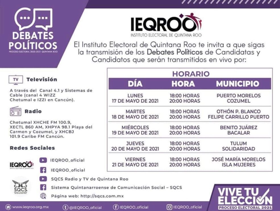 Arrancan hoy debates entre candidatos a presidentes municipales de Quintana Roo; confirma el Ieqroo la participación de 50 aspirantes.