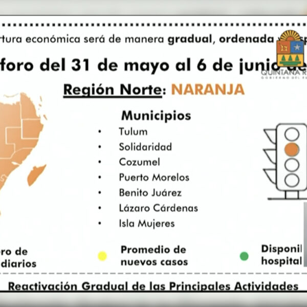Prolonga Gobierno estatal semáforo naranja en Quintana Roo
