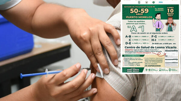 Iniciarán vacunación contra covid-19 a quincuagenarios en Puerto Morelos