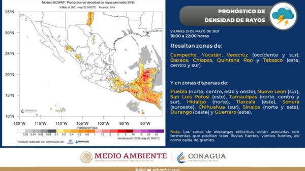 Se esperan descargas eléctricas en la Península de Yucatán.