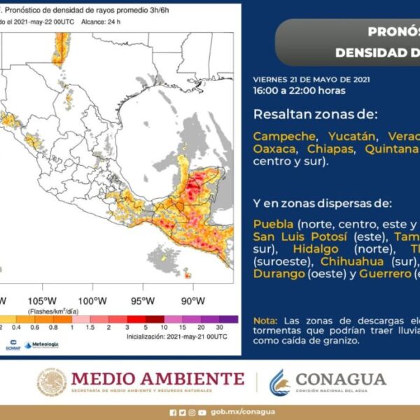 Se esperan descargas eléctricas en la Península de Yucatán.