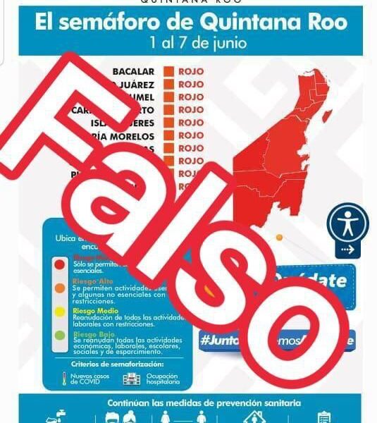 Falso que Quintana Roo haya regresado al semáforo rojo.