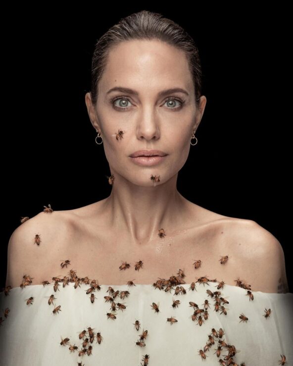 ¡Qué valor! Angelina Jolie se deja cubrir de abejas por una buena causa