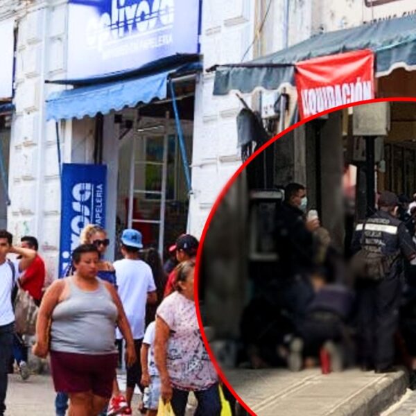 Hombre se lesiona con arma blanca en el Centro de Mérida; más de 10 policías lo controlan