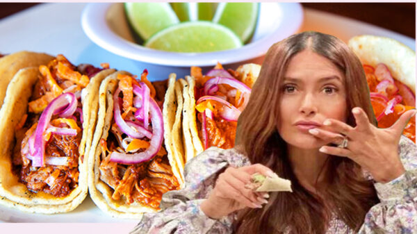 Filtran foto de Salma Hayek comiendo 10 tacos de cochinita
