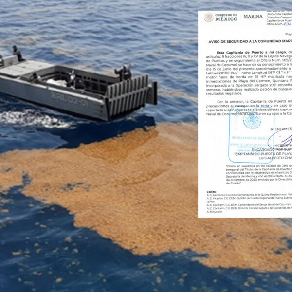 Se hunde barcaza sargacera de SEMAR en Playa Del Carmen