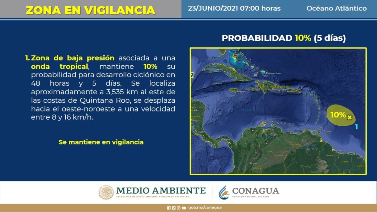 Clima en Quintana Roo: Tiempo caluroso con algunos nublados; se mantiene en vigilancia una bajara presión en el océano Atlántico.