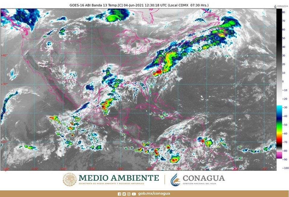 Pronóstico del clima para hoy viernes 4 de junio en Quintana Roo; Península de Yucatán: Cielo nublado por la tarde con intervalos de chubascos.