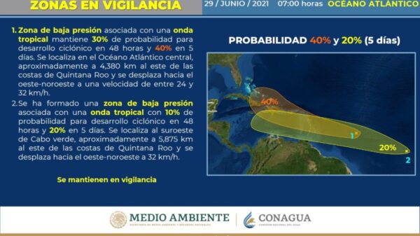 Clima: Vigilan dos zonas de baja presión con trayectoria al Caribe.