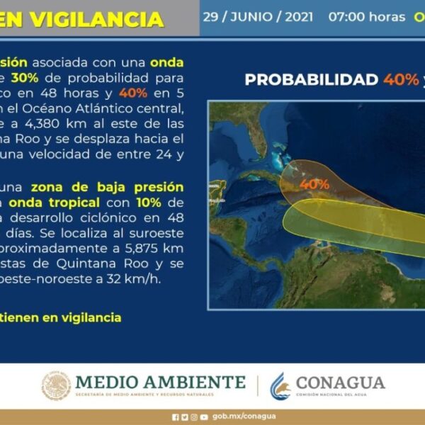 Clima: Vigilan dos zonas de baja presión con trayectoria al Caribe.