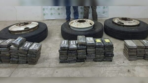 Decomisan 100 kilos de cocaína en llantas de un tractocamión