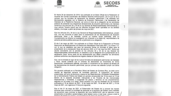 Aplazan periodo para declaración patrimonial de servidores públicos