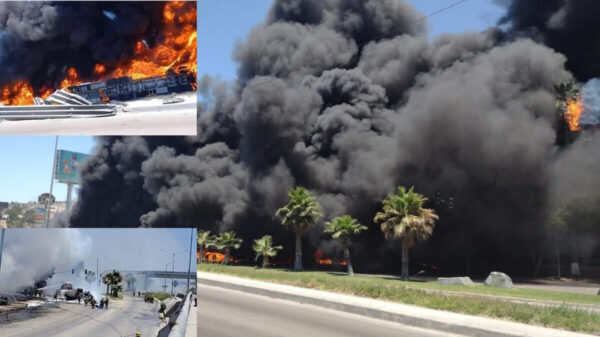 Vuelca pipa de combustible y provoca terrible explosión, en Tijuana
