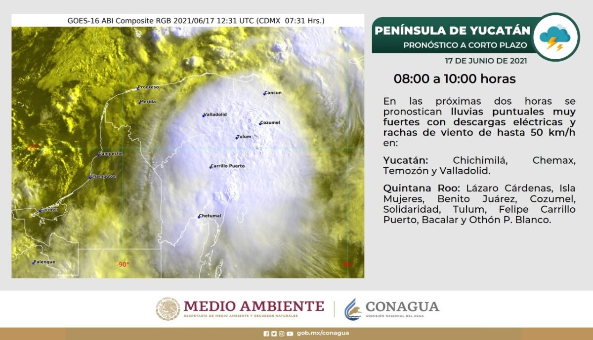 Clima: Lluvias torrenciales para hoy en Quintana Roo; dos canales de baja presión están afectando a la Península de Yucatán.