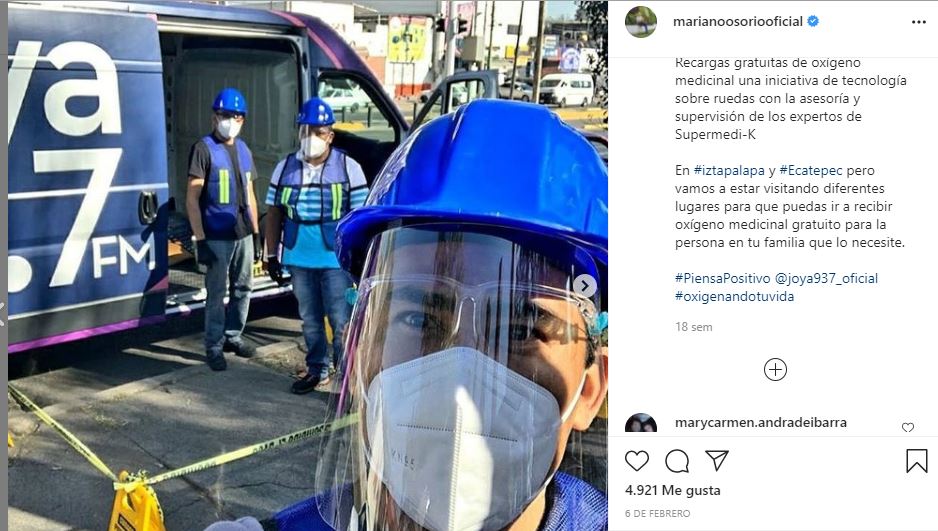 Mariano Osorio regala oxígeno medicinal para enfermos de Covid-19