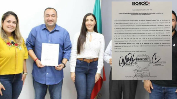Recibe Jorge Rodriguez constancia de regidor de Cancún