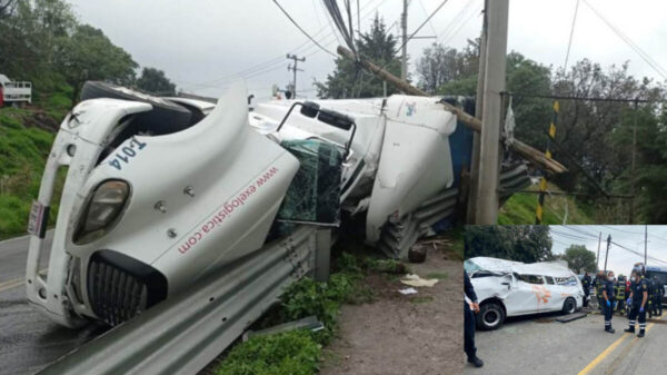 Vuelca tráiler y cae sobre combi en el Edomex; un muerto y 11 heridos