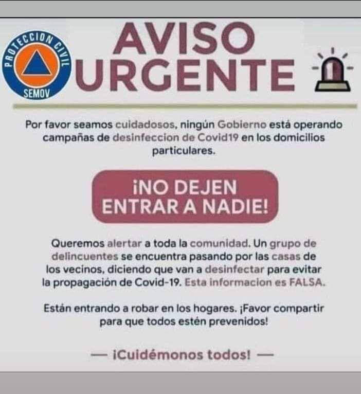 Viralizan falsa alerta por delincuentes realizando acciones de desinfección; imagen difunda no pertenece a Quintana Roo, sino a Edomex.