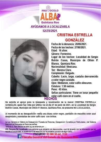 Reportan la desaparición de tres personas en Chetumal; entre los casos se cuenta el de una menor de 16 años de Sergio Butrón Casas.